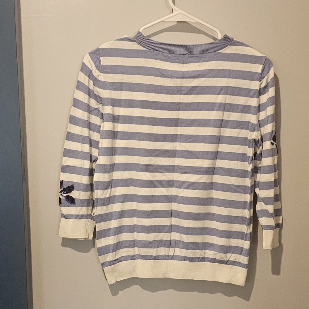 Talbots Blue and White Striped Floral Sweater Size Mp